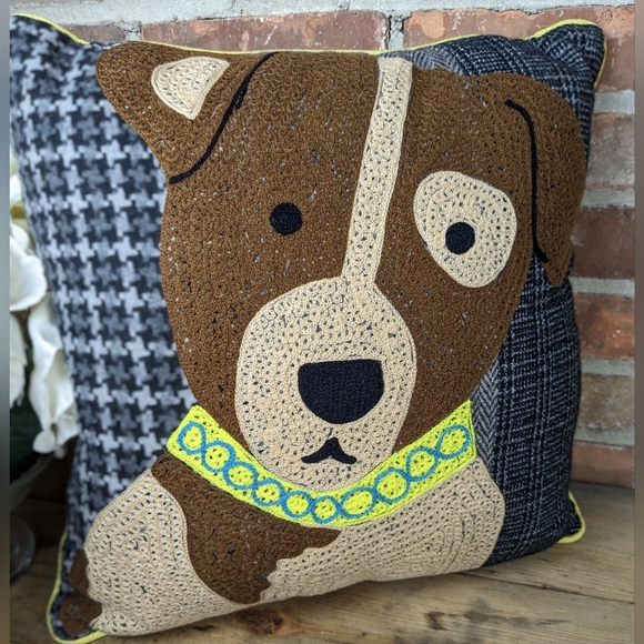 Karma Living Accents Nwt Karma Living Embroidered Blue Dog Pillow